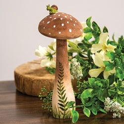 Wooden Handpainted Mushroom Sitter with Snail - 7.5"H