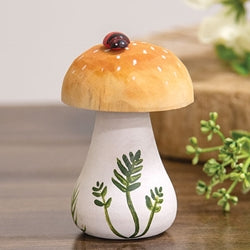 Wooden Handpainted Spotted Mushroom Sitter with Ladybug