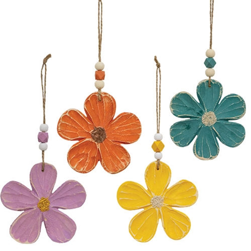 Colorful Wooden Daisy Ornament - 4 Asstd.