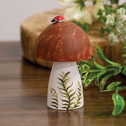 Wooden Handpainted Mushroom Sitter with Ladybug