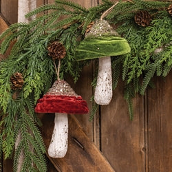 Velvet Glittered Mushroom Ornament 5.5" 2 Asstd.