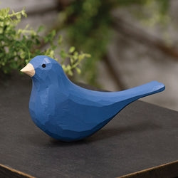 Dark Blue Carved Bird Sitter - 3.5"H