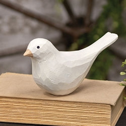 White Carved Bird Sitter - 3.5"H