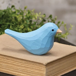 Light Blue Carved Bird Sitter - 2.75"H