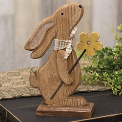 Rustic Bunny with Flower on Base