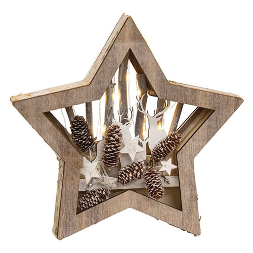 Small Deer Scene Birch Star w/LED Lights