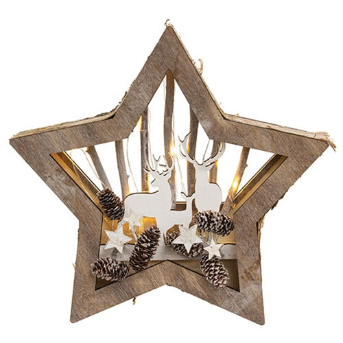 Large Deer Scene Birch Star w/LED Lights