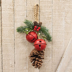 Red Christmas Bells and Pinecone Door Hanger