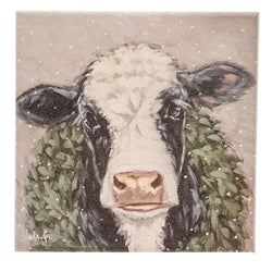 Winter Wreath Cow Canvas - 8" Sq. - 2 Asstd.