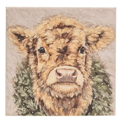 Winter Wreath Cow Canvas - 8" Sq. - 2 Asstd.