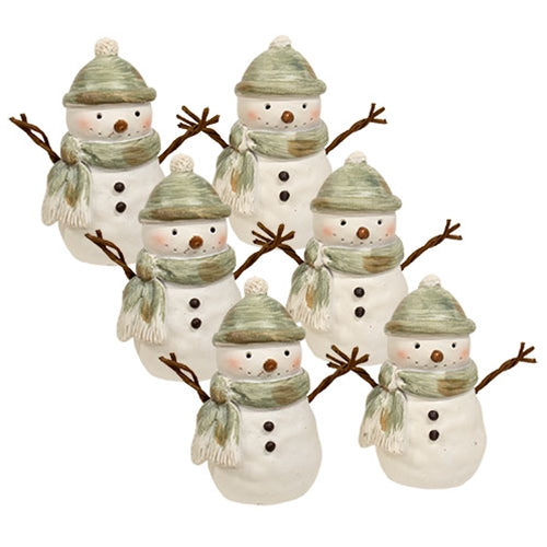6/Set - Resin Green Winter Clothes Snowmen - 3-1/4 In H
