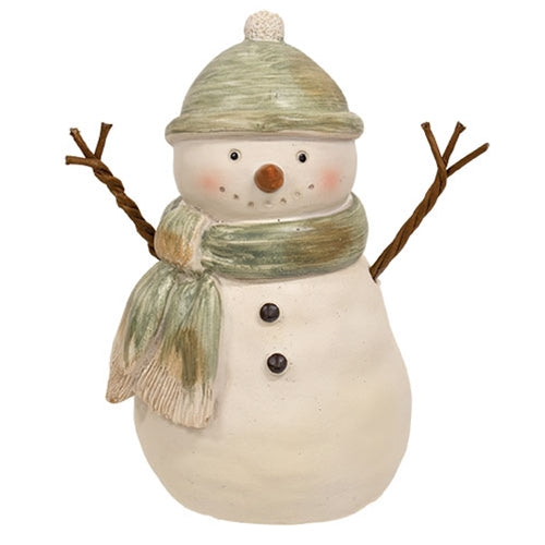 Green Winter Scarf & Hat Resin Snowman - 6"H