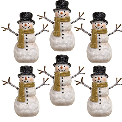 6/Set - Resin Top Hat Snowmen With Tan Scarves
