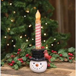 Resin Cardinal Top Hat Snowman Taper Holder