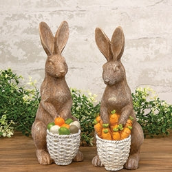 Standing Resin Bunny With Basket - 2 Asstd.