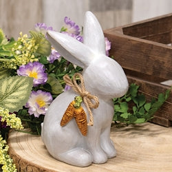 Carved Look Gray Resin Bunny w/Carrot Bow