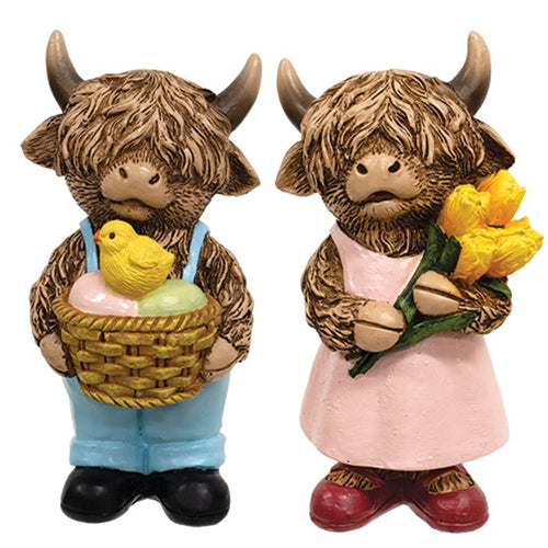 Resin Standing Easter Highland Calf - 2 Asstd.