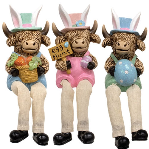Resin Dangle Leg Easter Highland Sitter - 3 Asstd.