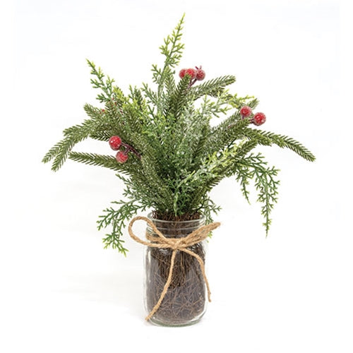 Icy Mixed Pine & Berries Mason Centerpiece