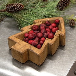 Carved Wooden Christmas Tree Bowl - 6" x 10"