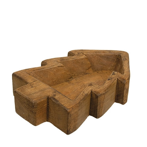 Carved Wooden Christmas Tree Bowl - 6" x 10"