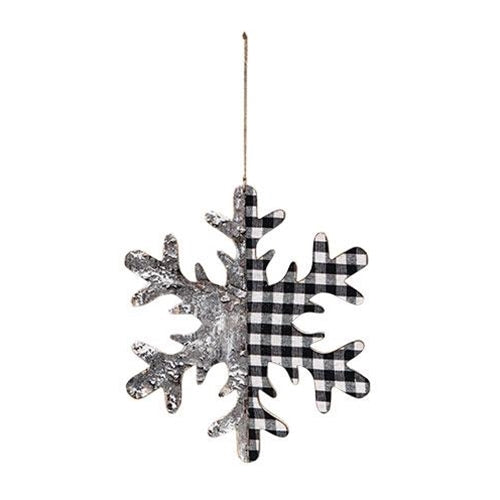 Black/White Plaid  & Birch Snowflake 9.75"