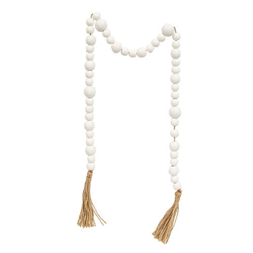 *White Beaded Garland with Tassels 48"