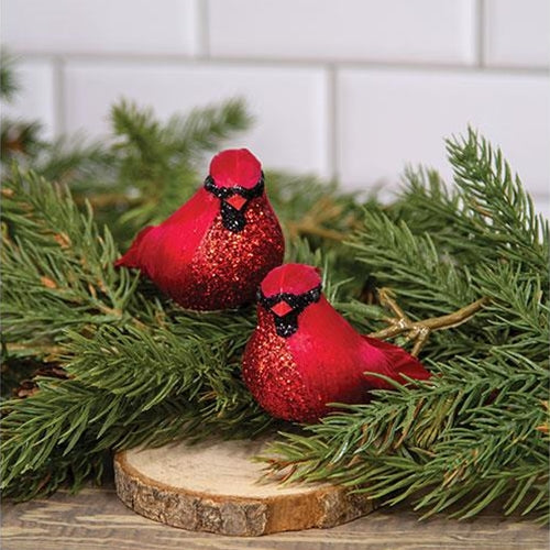 Christmas Cardinal Glittered Bird Clip Ornament 2 Asstd.