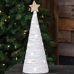 White Yarn Christmas Tree w/LED Lights Large