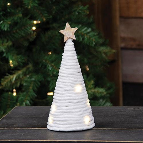 White Yarn Christmas Tree w/LED Lights Small
