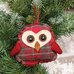Red Plaid Owl Ornament