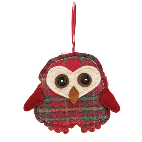 Red Plaid Owl Ornament