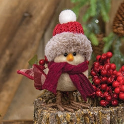 Fabric Bird with Burgundy Hat and Scarf