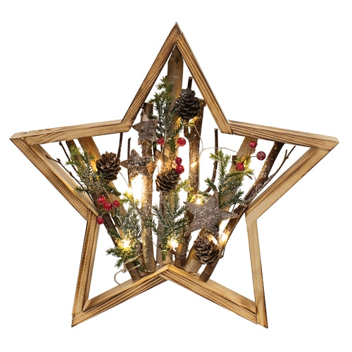 Burnt Wood Frame Star w/LED Lights