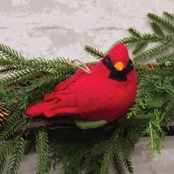 Felted Cardinal on Branch Ornament