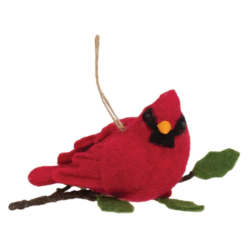 Felted Cardinal on Branch Ornament