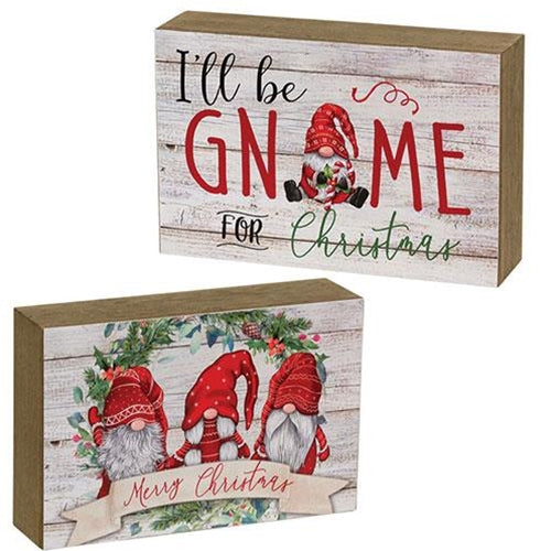 Merry Christmas Gnome Wood Block 2 Asstd.