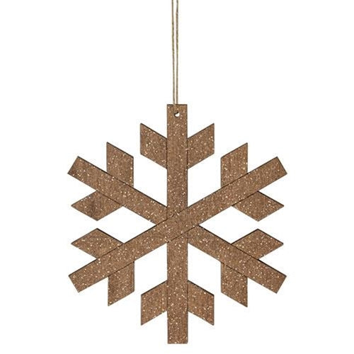 Wooden Iridescent Glitter Snowflake Ornament