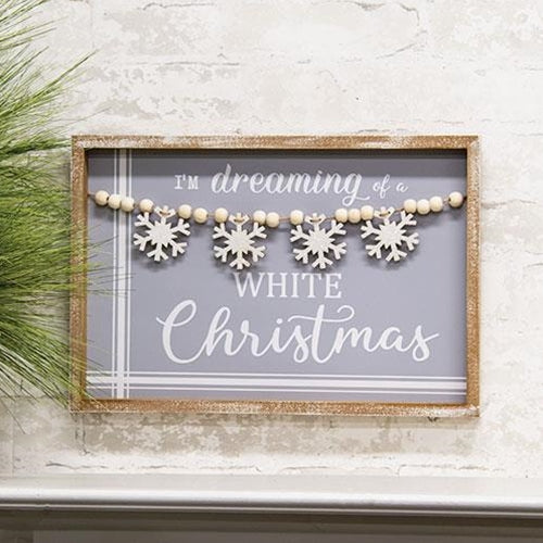Dreaming Of A White Christmas Beaded Wood Sign