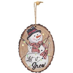 Snowman Wood Slice Ornament w/LED Lights 3 Asstd.