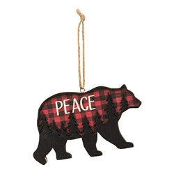 Plaid Bear Forest Scene Ornament 3 Asstd.