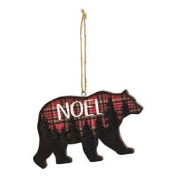 Plaid Bear Forest Scene Ornament 3 Asstd.