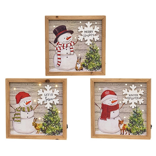 Snowman Box Sign w/LED Lights 3 Asstd.