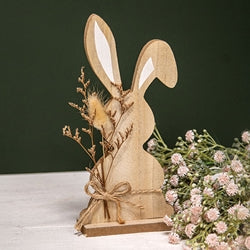 Wood Bunny with Foliage Sitter - 9"H