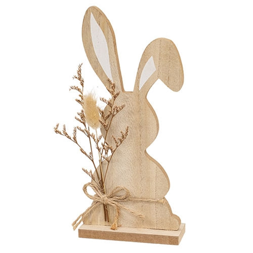 Wood Bunny with Foliage Sitter - 9"H