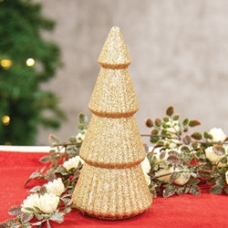 Gold Glittered Cone Tree - 8.25"H