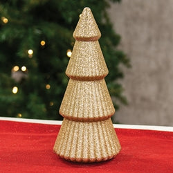 Gold Glittered Cone Tree - 10"H