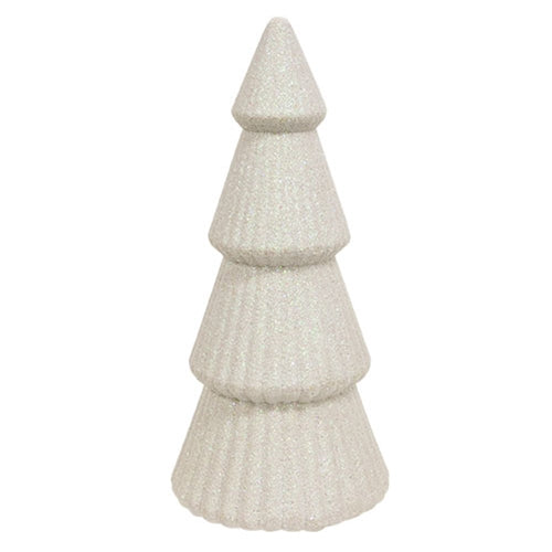 White Glittered Cone Tree - 10"H