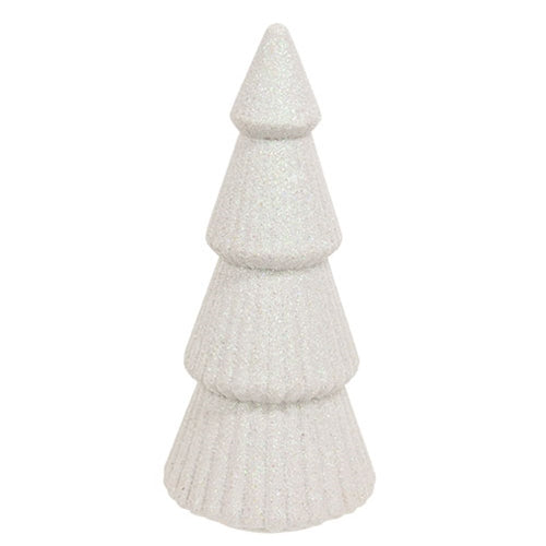 White Glittered Cone Tree - 8.25"H