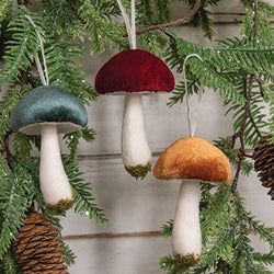 Velvet Mushroom Ornament 3 Asstd